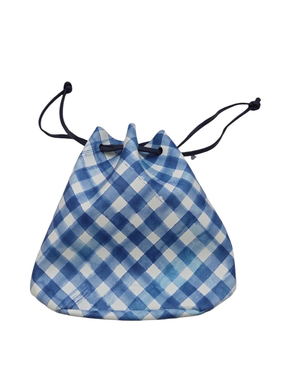 Bath and Body Works Blue & White Gingham Plaid Drawstring Gift Bag - Picture 2 of 4